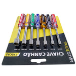 Kit Jogo Chave Canhão Sextavada 7 peças Tradestar para parafusos, com tamanhos de 5mm a 11mm. Ferramenta manual ideal para mecânicos e uso doméstico. Chaves canhão com design ergonômico e aço resistente.