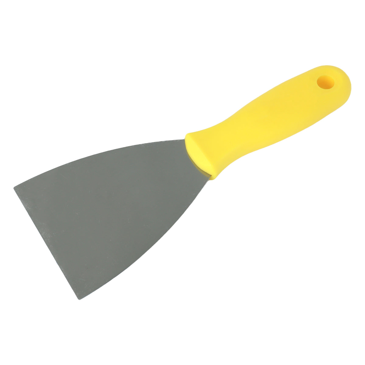 Espátula 8 cm Multiuso Tradestar para Pintor, Gesso e Drywall com lâmina cinza e cabo amarelo ergonômico para aplicação de massa, tinta e artesanato.