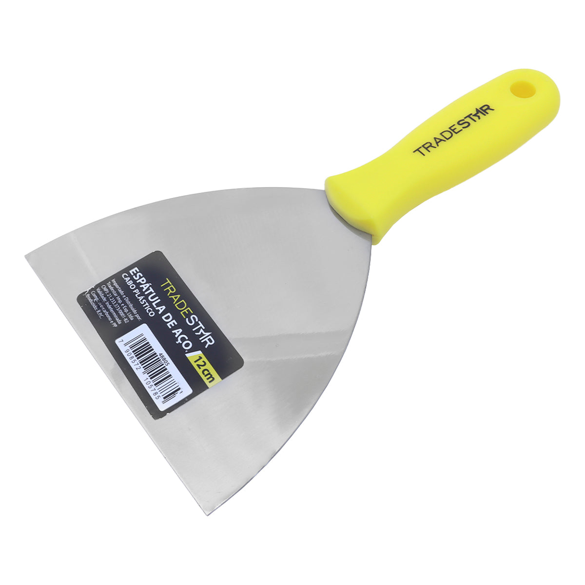 Espátula 12cm Multiuso Tradestar para Pintor, Gesso e Drywall com cabo amarelo de plástico, lâmina de aço resistente. Ferramenta ideal para preenchimento, alisamento de massas, aplicação de tintas e projetos de artesanato. Produto original com garantia.