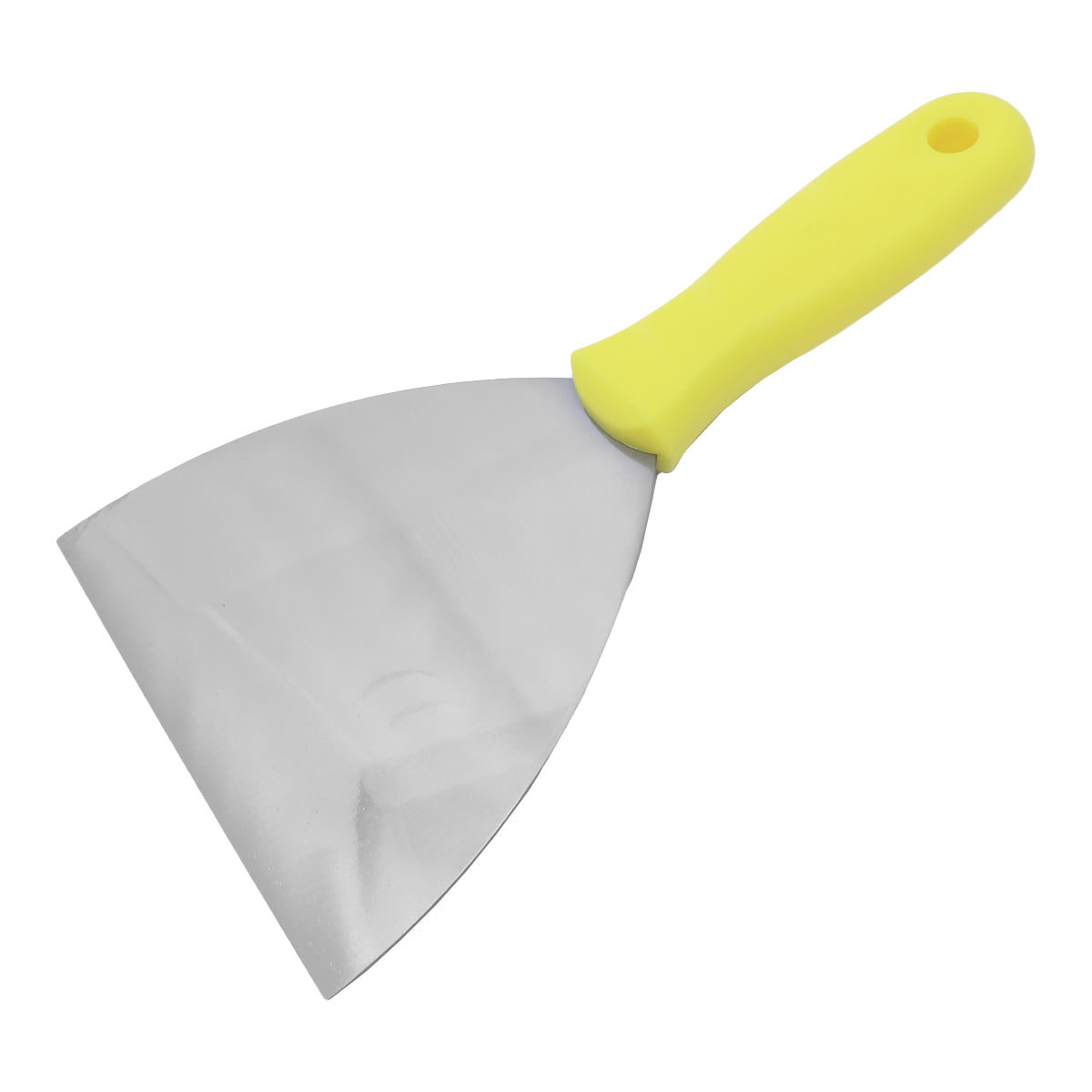 Espátula 12cm Multiuso Tradestar para Pintor, Gesso e Drywall com lâmina de aço e cabo amarelo ergonômico para diversas aplicações em construção e artesanato.