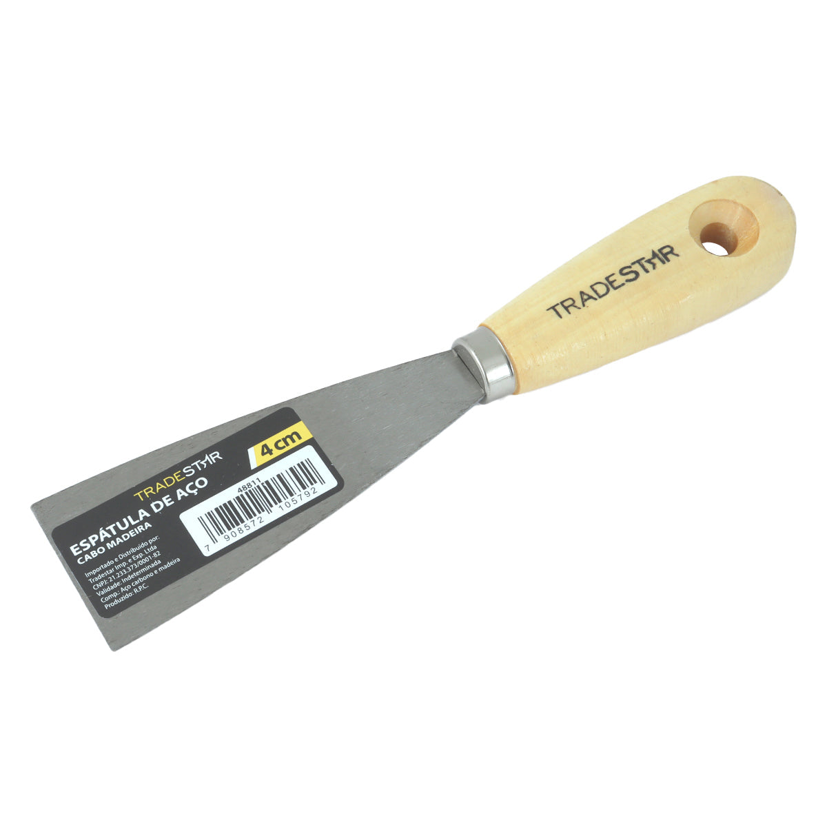 Espátula Tradestar 4 cm de aço com cabo de madeira, ideal para aplicação de massa corrida, gesso, pintura e trabalhos em drywall. Ferramenta multiuso para profissionais e projetos DIY.