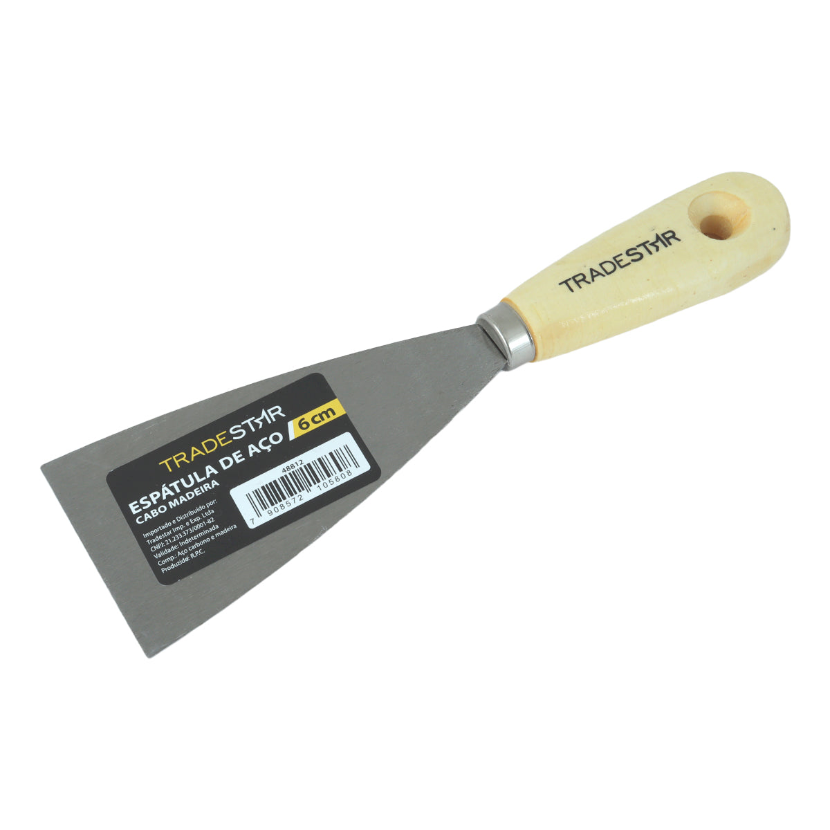 Espátula Tradestar 6 cm de aço com cabo de madeira, ideal para aplicação de massa corrida, gesso, pintura e trabalhos em drywall. Ferramenta multiuso para profissionais e projetos DIY.