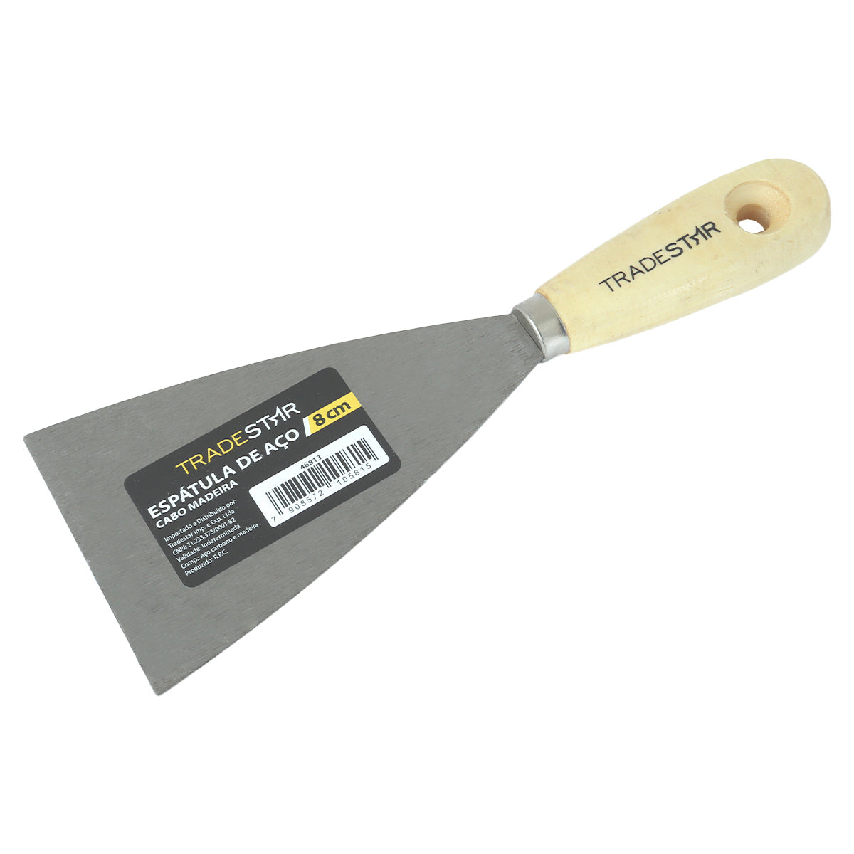 Espátula Tradestar 8cm de aço com cabo de madeira, multiuso para gesso, massa corrida, pintura e drywall. Ferramenta profissional para aplicação e acabamento em construção e artesanato.
