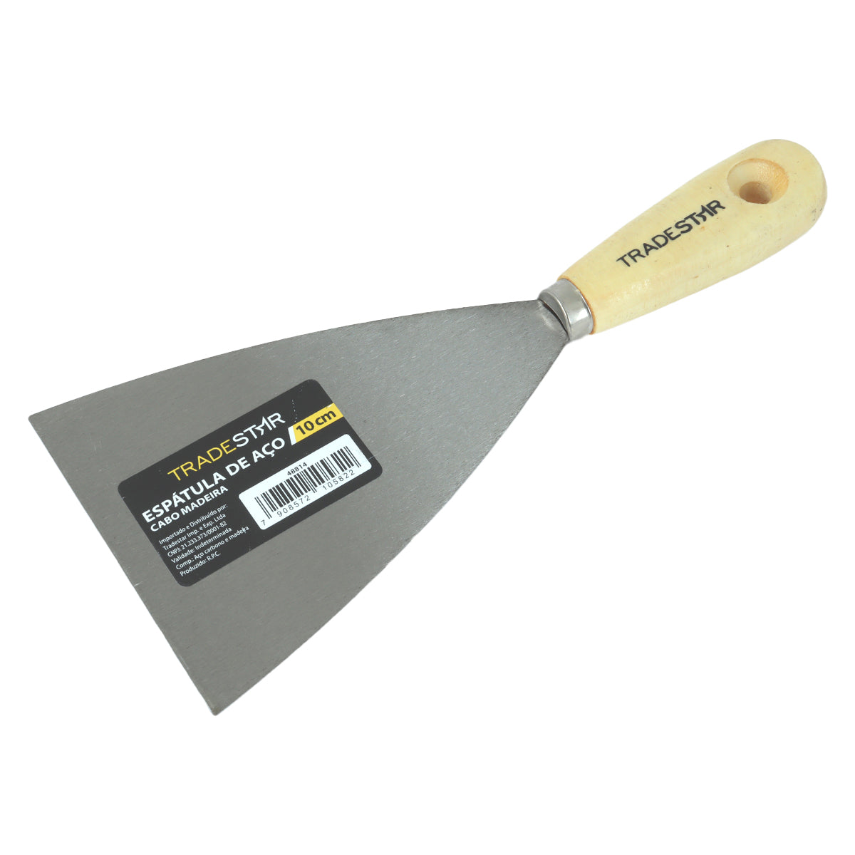 Espátula Tradestar 10cm de aço com cabo de madeira, ideal para aplicação de massa corrida, gesso, pintura e trabalhos de drywall. Ferramenta multiuso para pintor e construção civil.