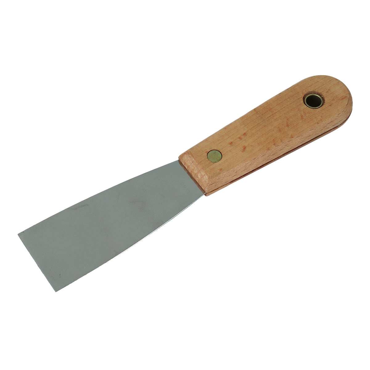 Espátula 4 cm de aço inox Tradestar com cabo de madeira, ideal para pintura, gesso, drywall e diversas aplicações multiuso. Ferramenta de alta qualidade para acabamentos precisos e trabalhos artesanais.