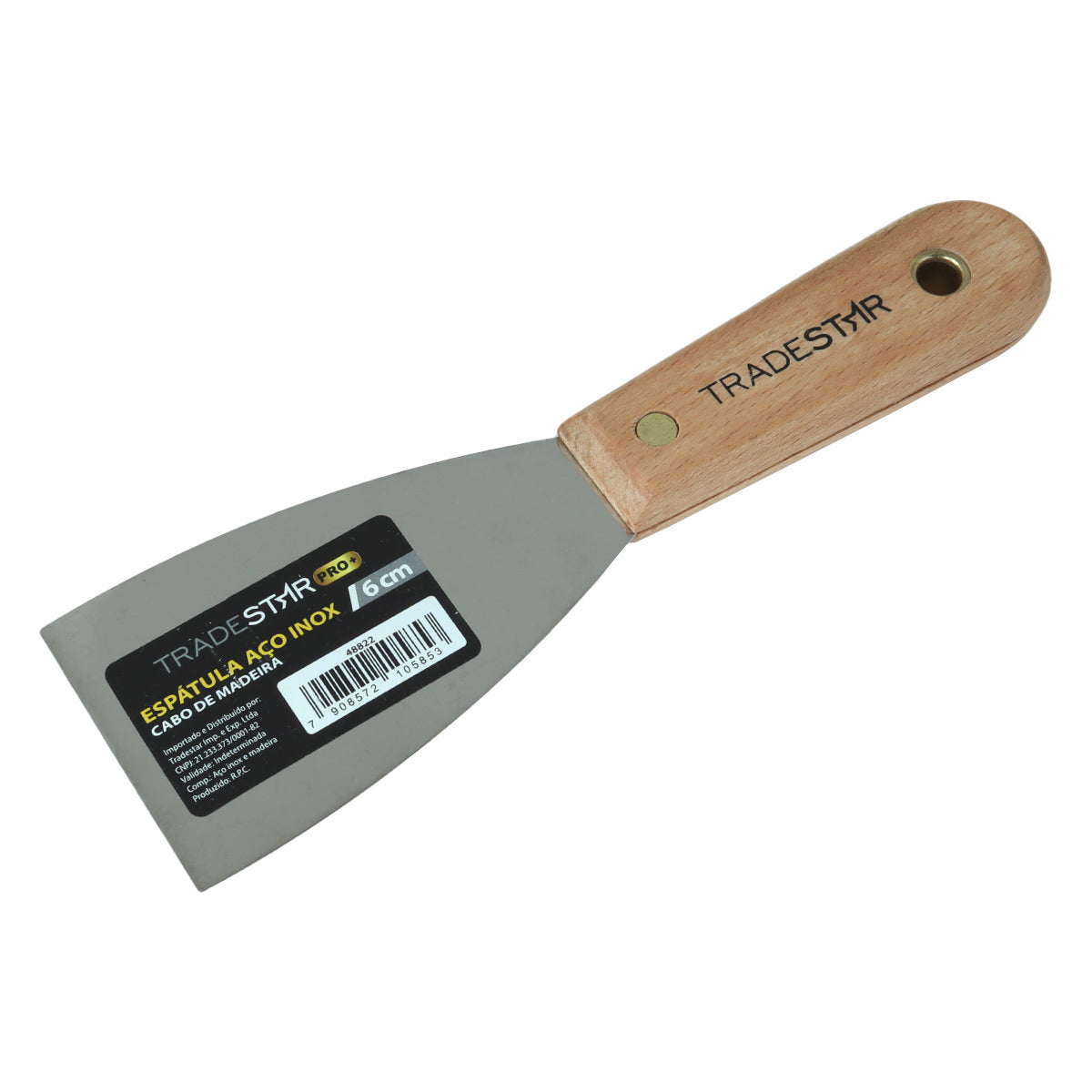 Espátula 6 cm Aço Inox Multiuso Tradestar com cabo de madeira, ideal para pintura, gesso e drywall. Ferramenta profissional de alta durabilidade e precisão para acabamentos e aplicações diversas.