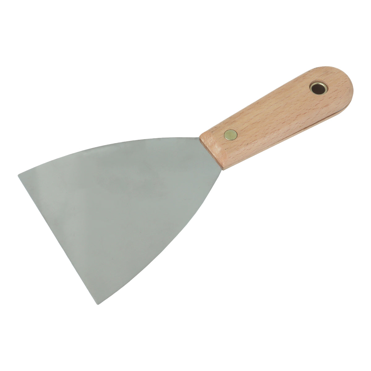 Espátula 10 cm de aço inox multiuso com cabo de madeira, ideal para aplicação em chapa, gesso e drywall. Ferramenta Tradestar de alta qualidade para profissionais e projetos de construção e reforma.