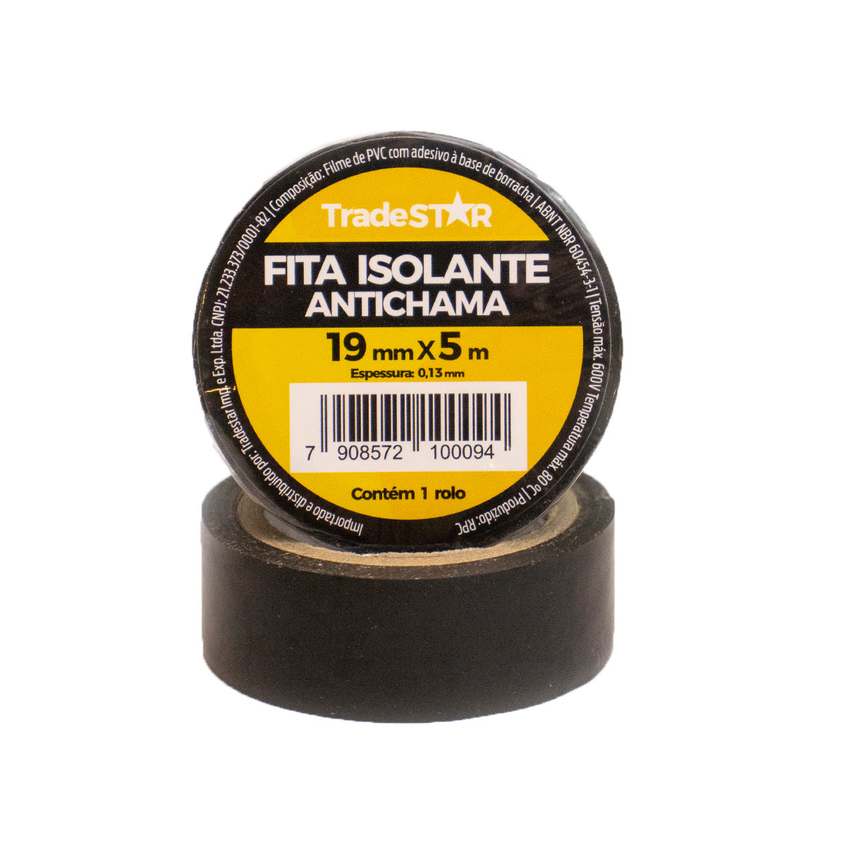 Kit 10 Rolos de Fita Isolante PVC Preta Tradestar 19mm x 5m - Isolamento elétrico antichama, ideal para reparos, proteção de fios e cabos, e organização. Fita de alta resistência, suporta até 600V e 80°C.