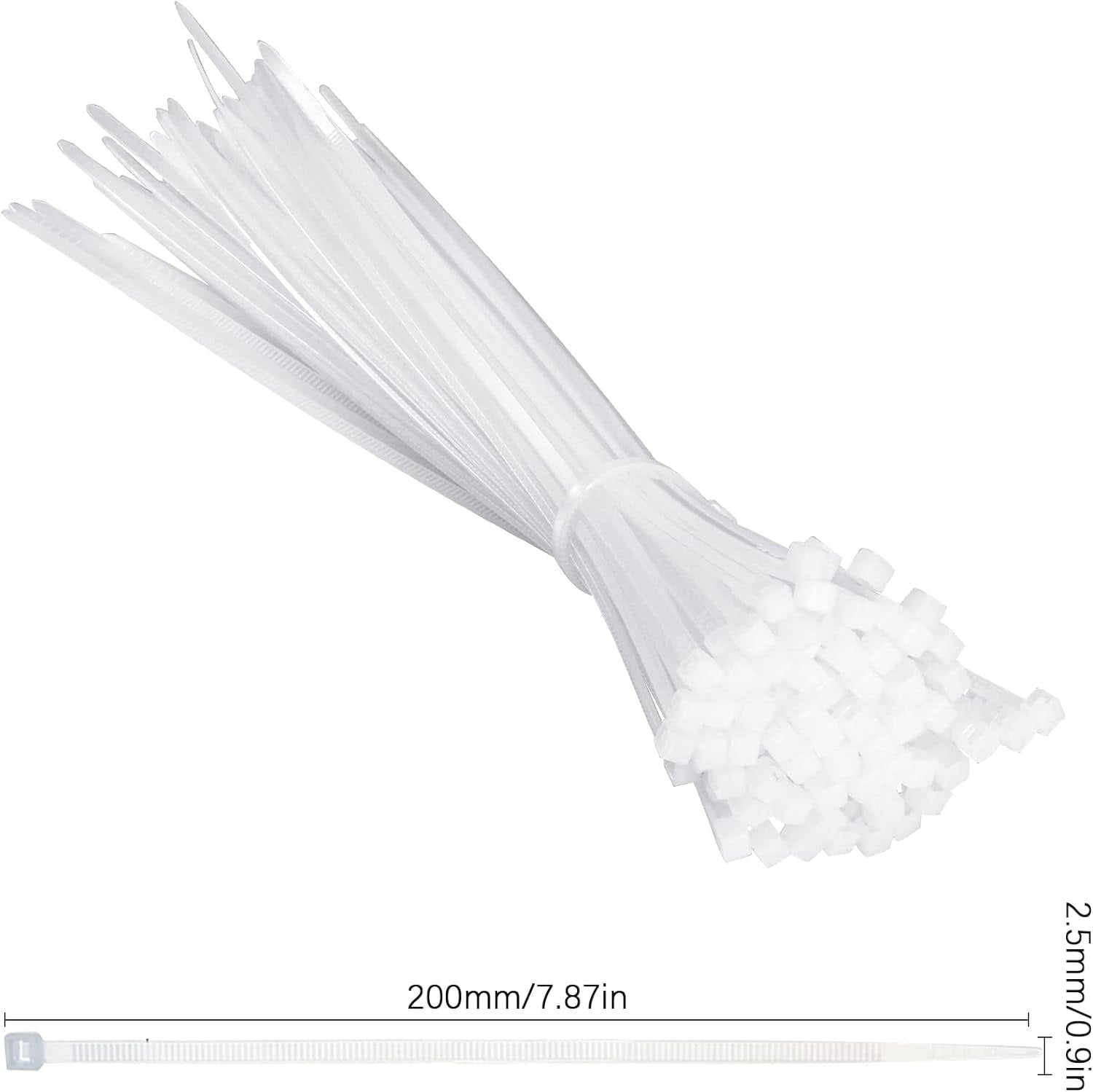 Abraçadeira de nylon Tradestar 2,5x200mm branca, ideal para organizar e fixar cabos e fios. Pacote com 100 unidades. Solução versátil para eletrônica, construção, jardinagem e automotivo.