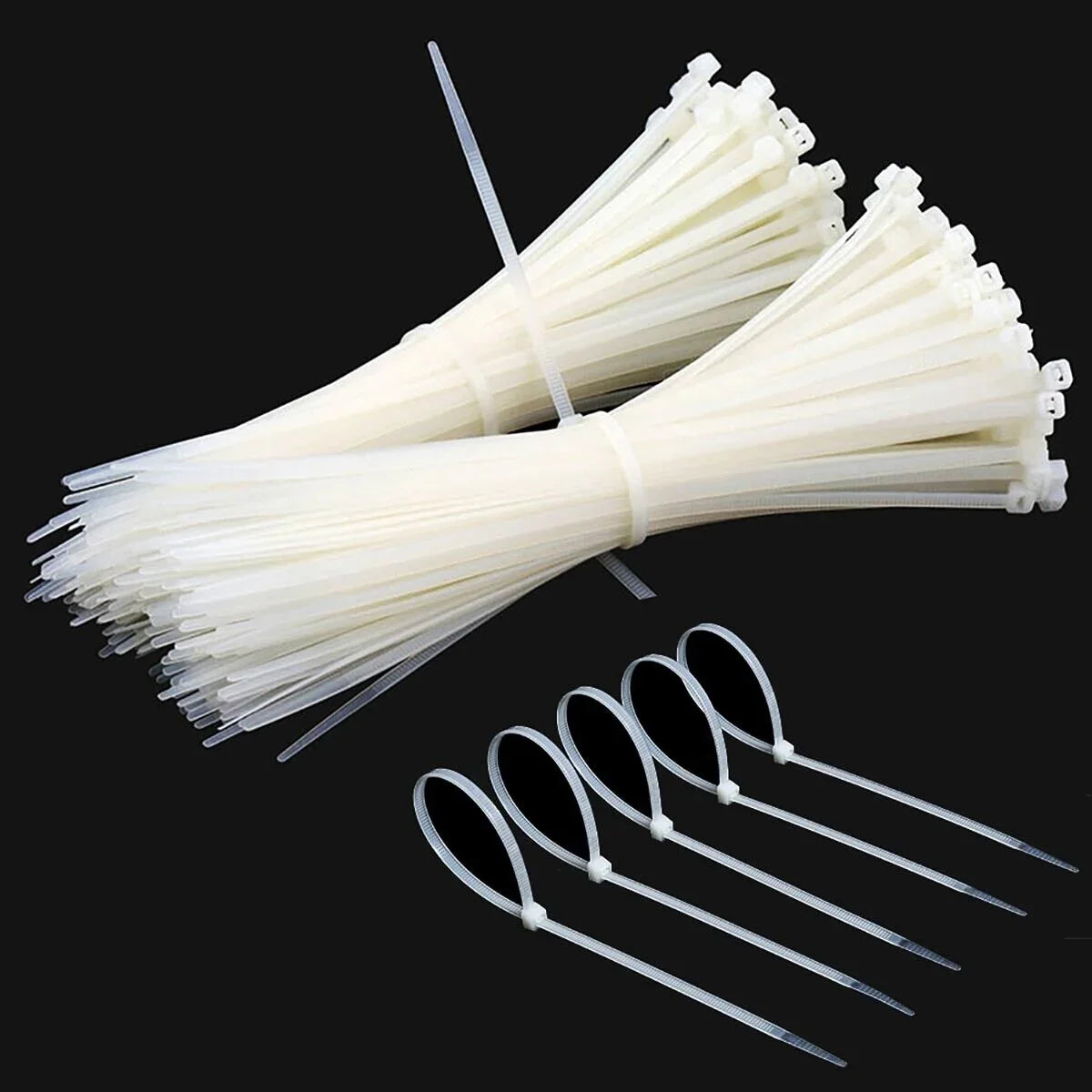Abraçadeira de nylon preta Tradestar 3,6x150mm, pacote com 100 unidades, ideal para organizar e fixar cabos e fios em eletrônica, construção civil e automotivo.
