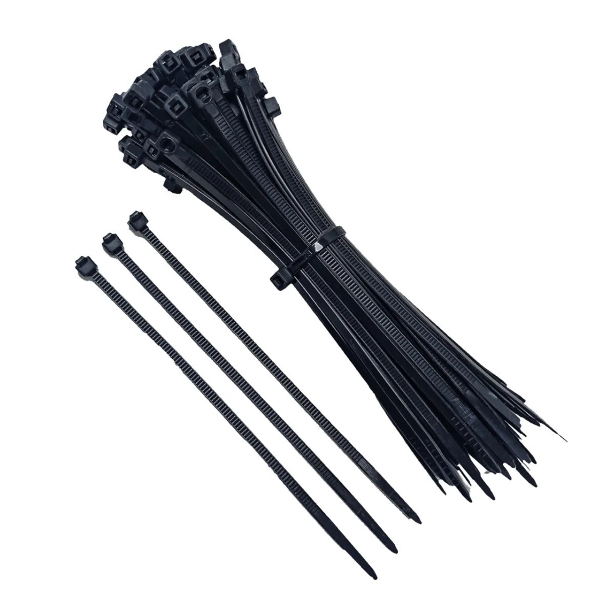 Abraçadeira de nylon Tradestar 3,6x300mm, pacote com 100 unidades, ideal para organizar e fixar cabos e fios em eletrônica, construção, jardinagem e automotivo. Durável, versátil e fácil de usar.