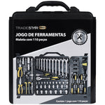 Caixa de Ferramentas 110 Pçs Cromo Vanádio Tradestar - Maleta completa com ferramentas CRV, ideal para mecânicos e uso doméstico. Inclui soquetes, chaves, alicates e bits, com acabamento cromado e 110 peças.