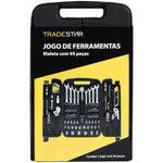 Jogo Kit Caixa De Ferramentas C/ 95 Pçs Pro Tradestar - Maleta completa com ferramentas em aço CRV, ideal para uso profissional e doméstico. Inclui soquetes, chaves, bits e alicates. Kit de ferramentas Tradestar para reparos e manutenções.