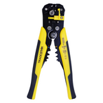 Alicate decapador eletricista 8" 203mm Tradestar, ferramenta para decapagem automática, crimpagem e corte de fios. Ideal para eletricistas e técnicos, com garras de aço, lâmina de corte em latão e cabo ergonômico. Possui especificações para terminais isolados e não isolados, além de crimpar conectores RJ11, RJ12, 8P8C, 6P6C, 6P4C, 4P4C, 4P2C.