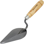Colher de Pedreiro 6 Polegadas Canto Redondo Tradestar em aço carbono com cabo de madeira anatômico. Ferramenta ideal para construção civil, assentamento de tijolos, argamassa e acabamentos precisos.