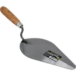 Colher de Pedreiro 10 Polegadas Canto Redondo Tradestar em aço carbono com cabo de madeira, ideal para construção civil, assentamento de tijolos, argamassa e acabamentos. Ferramenta profissional para pedreiros e construtores.