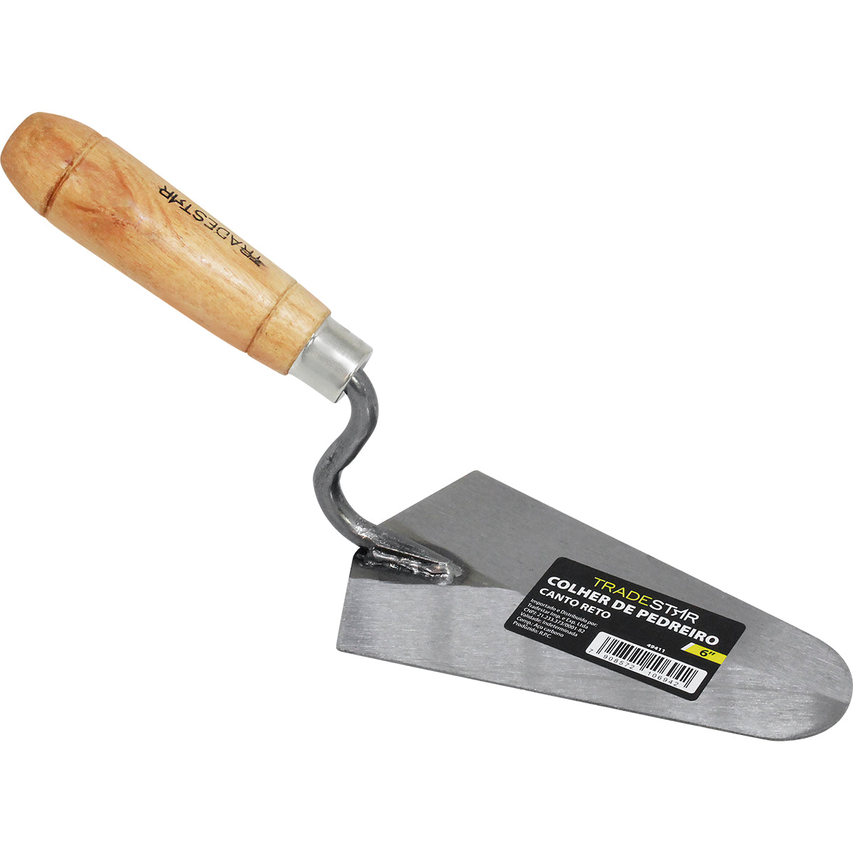 Colher de Pedreiro 6" Canto Reto Tradestar - Ferramenta de aço carbono com cabo de madeira ergonômico para construção civil, assentamento de tijolos, argamassa e reboco. Ideal para pedreiros e reformas. Canto reto para acabamentos precisos.