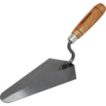 Colher de Pedreiro 8" Canto Reto Tradestar em aço carbono com cabo de madeira, ideal para construção civil, assentamento de tijolos e aplicação de argamassa. Ferramenta profissional para pedreiros e reformas.