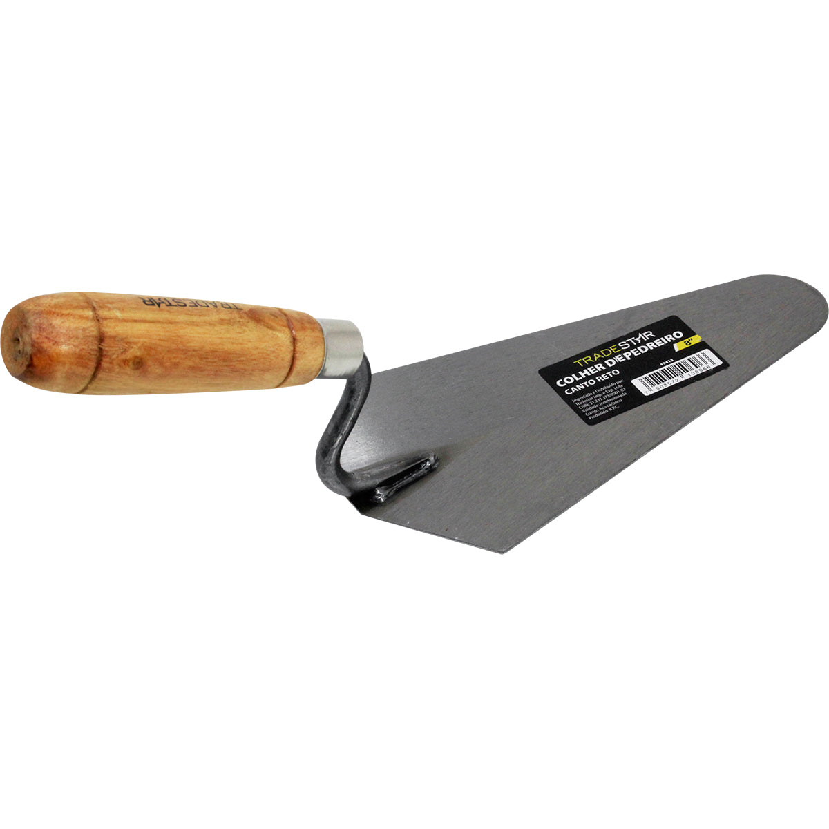 Colher de Pedreiro 8" Canto Reto Tradestar - Ferramenta para construção civil com lâmina de aço carbono e cabo de madeira ergonômico, ideal para assentamento de tijolos, aplicação de argamassa e acabamentos precisos em obras e reformas.