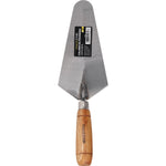 Colher de Pedreiro 8" Canto Reto Tradestar em aço carbono com cabo de madeira ergonômico, ideal para construção civil, assentamento de tijolos, aplicação de argamassa e acabamentos precisos. Ferramenta profissional para pedreiros e construtores.