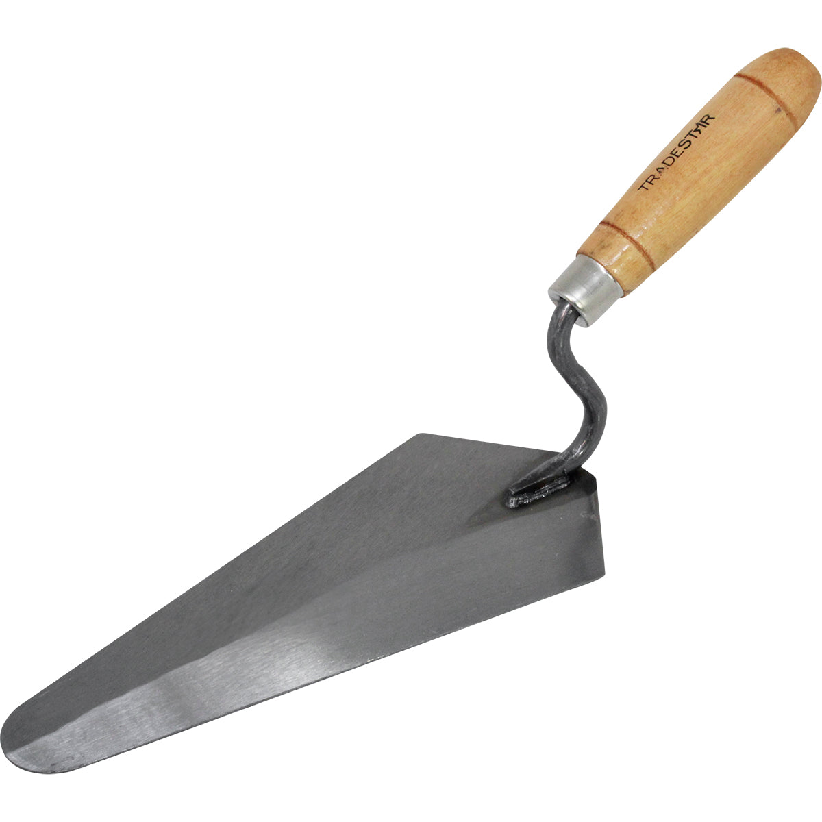 Colher de Pedreiro 9" Canto Vivo Canto Reto Tradestar em aço carbono com cabo de madeira ergonômico. Ferramenta ideal para construção civil, assentamento de tijolos, aplicação de argamassa e reboco. Perfeita para pedreiros e reformas.
