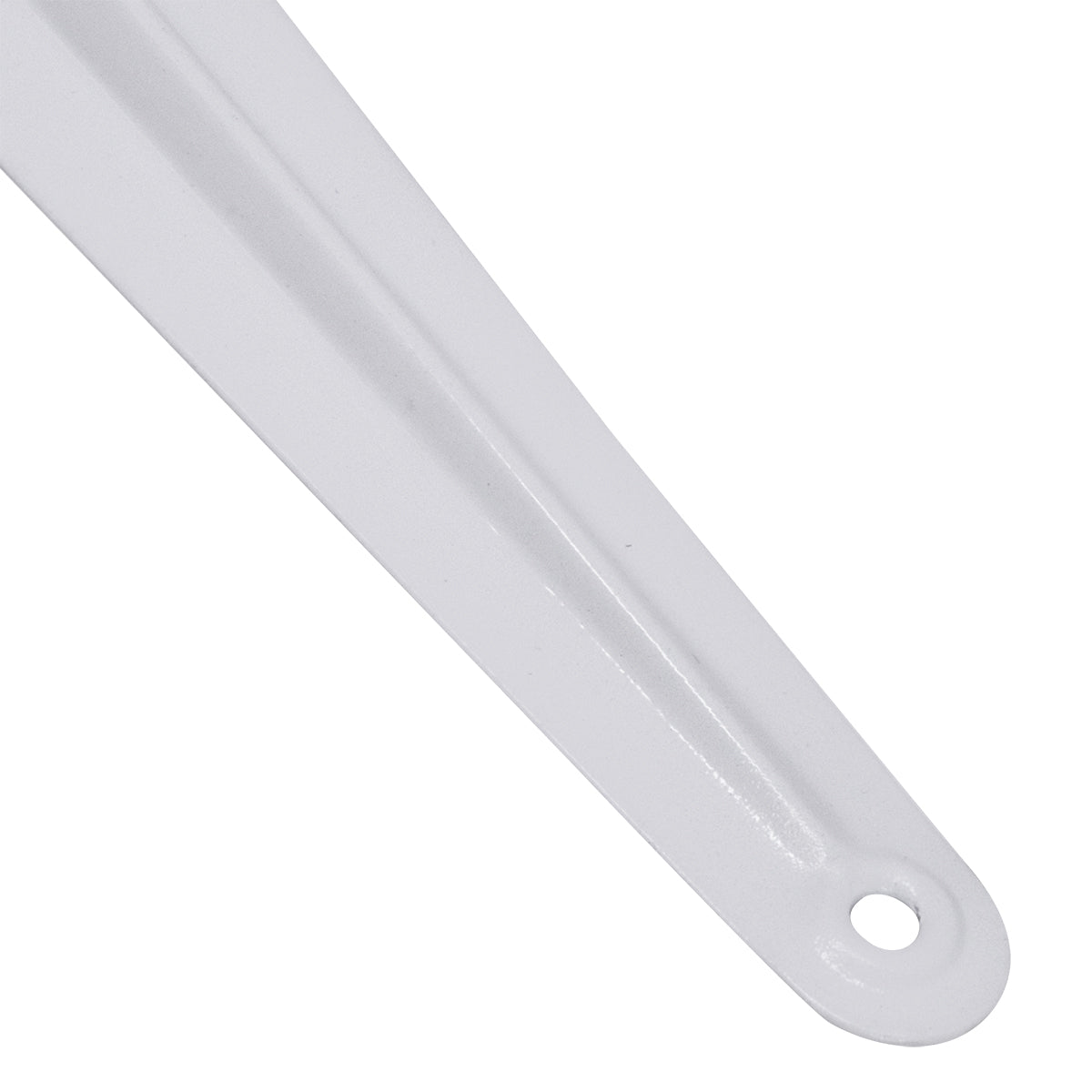 Suporte Prateleira Cantoneira Braço Parede 8x10 Tradestar branco, em aço carbono, ideal para fixação em paredes e sustentação de prateleiras em ambientes domésticos e comerciais. Detalhe do braço com furo para fixação.