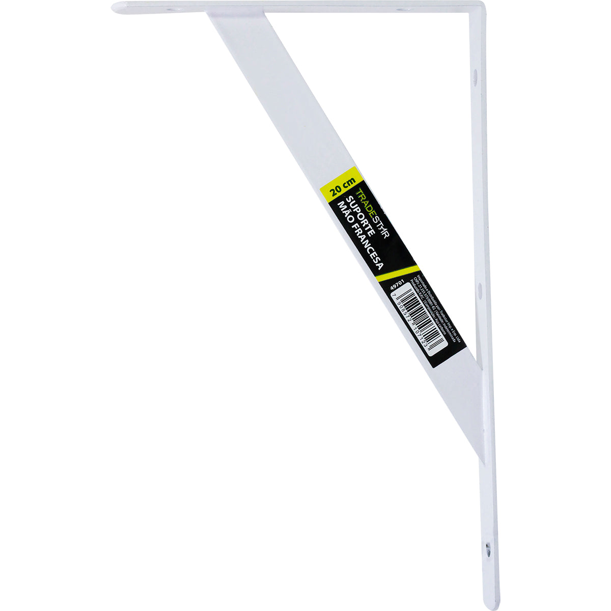Suporte Braço Parede Mão Francesa Branca 20x12mm Tradestar - Suporte em aço branco para prateleiras, ideal para organização e decoração de ambientes. Cantoneira/mão francesa para fixação em paredes.