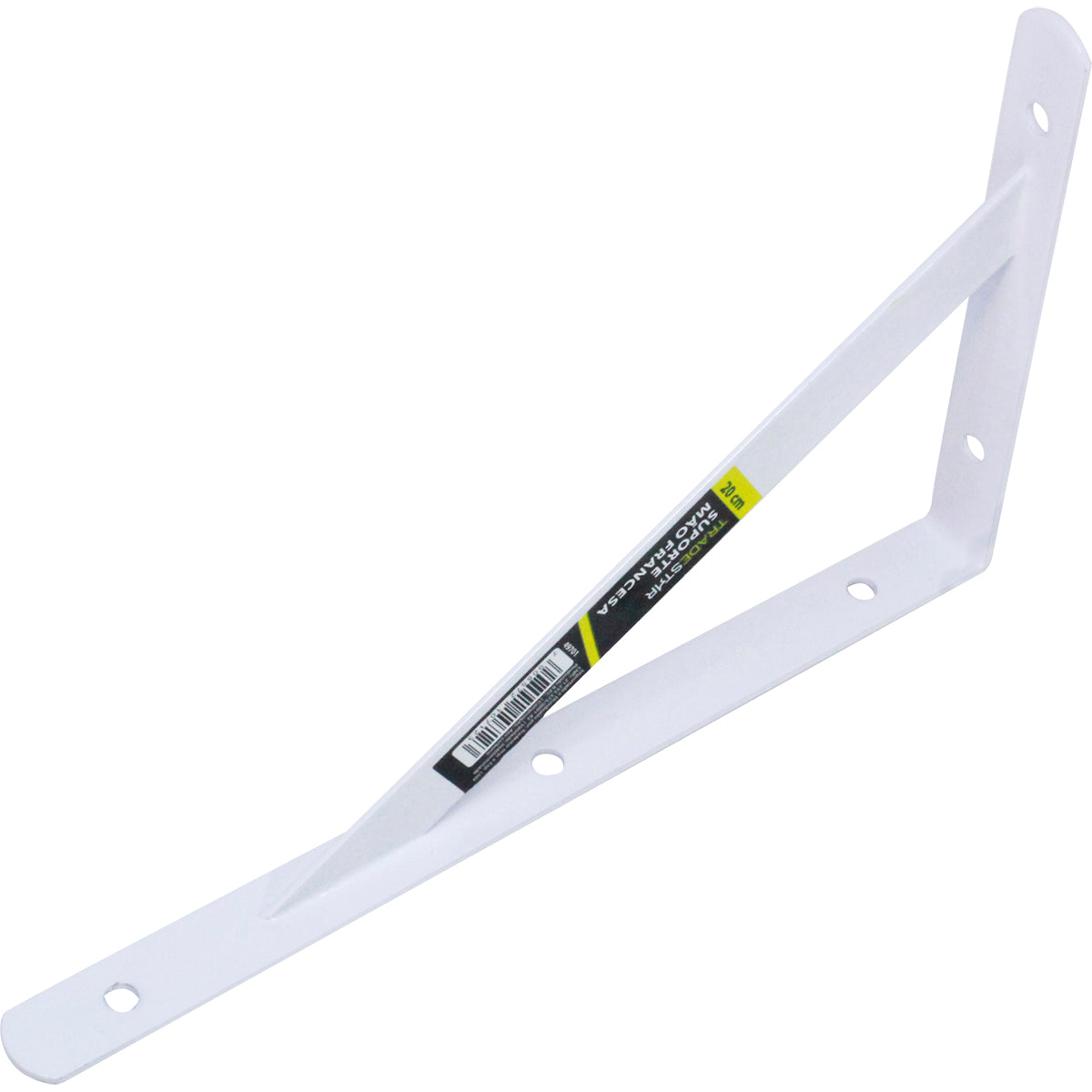 Suporte Braço Parede Mão Francesa Branca 20x12mm Tradestar - Cantoneira em aço para prateleiras, ideal para organização e decoração de ambientes, resistente e com acabamento branco.