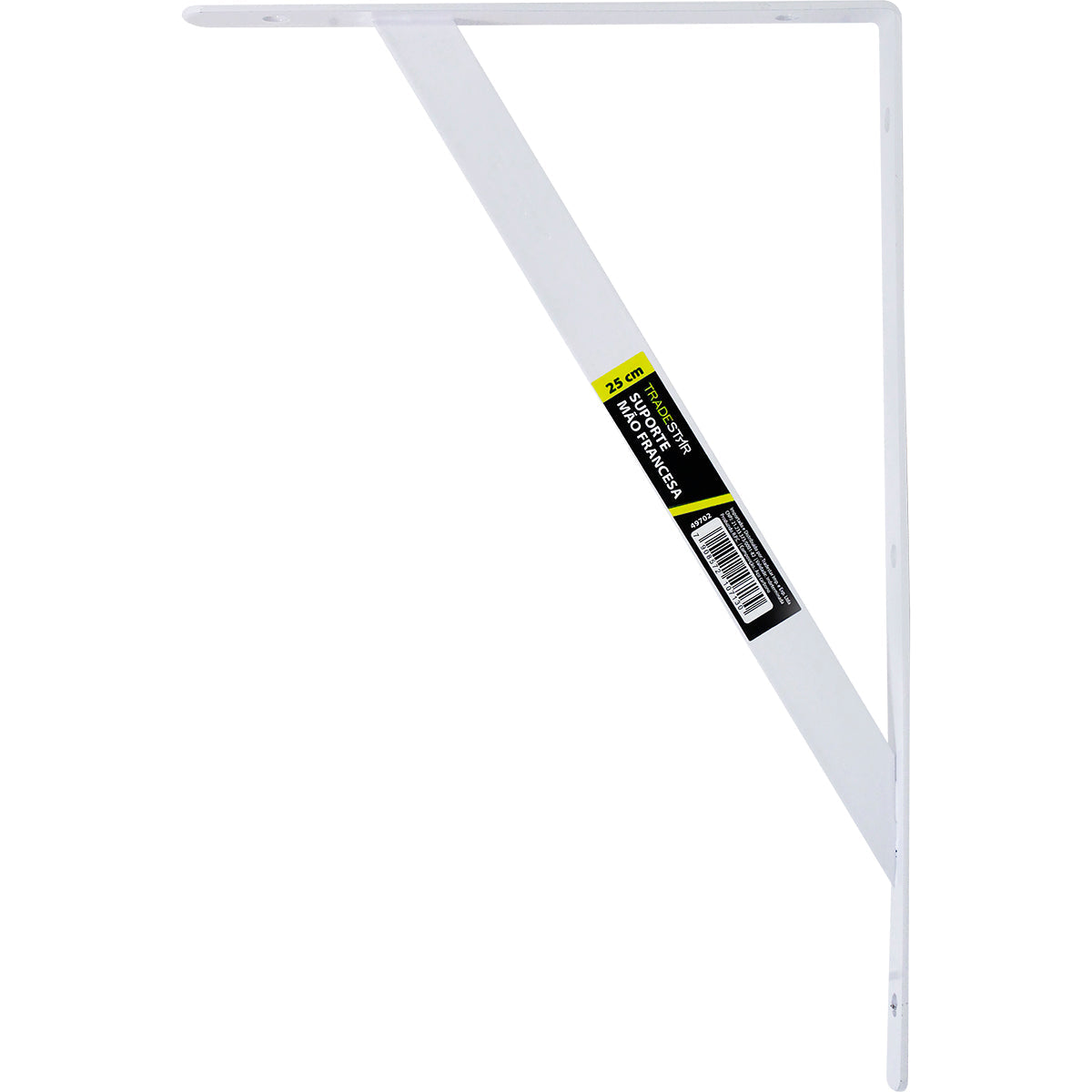 Suporte Braço Parede Mão Francesa Branca 25x16mm Tradestar - Suporte em aço branco para prateleiras, ideal para organização e decoração de ambientes. Cantoneira em formato de L, resistente e durável.