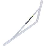 Suporte Braço Parede Mão Francesa Branca 30x19mm Tradestar, ideal para prateleiras e estantes. Fabricado em aço resistente com pintura branca, oferece durabilidade e elegância. Cantoneira em formato 'L', fácil instalação em paredes de alvenaria ou madeira. Perfeito para organização de ambientes internos, suportando livros, objetos decorativos e utensílios.