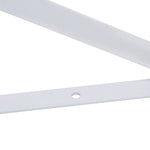 Suporte Braço Parede Mão Francesa Branca Tradestar 30x19mm - Detalhe em close do suporte em aço branco, ideal para fixação de prateleiras e estantes, mostrando o formato em 'L' e o furo para fixação na parede. Perfeito para organização e decoração de ambientes internos, como salas, quartos, cozinhas e escritórios.