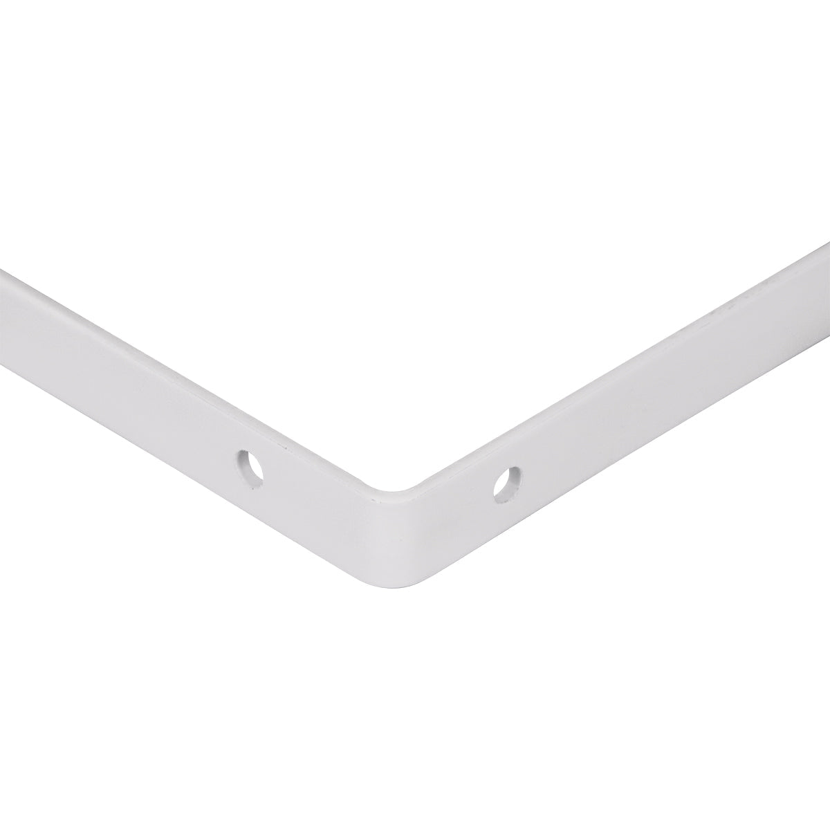 Suporte Braço Parede Mão Francesa Branca 40x25mm Tradestar, cantoneira em aço com pintura branca, ideal para fixação de prateleiras em ambientes domésticos e comerciais. Suporte em formato 'L' com furos para fixação.