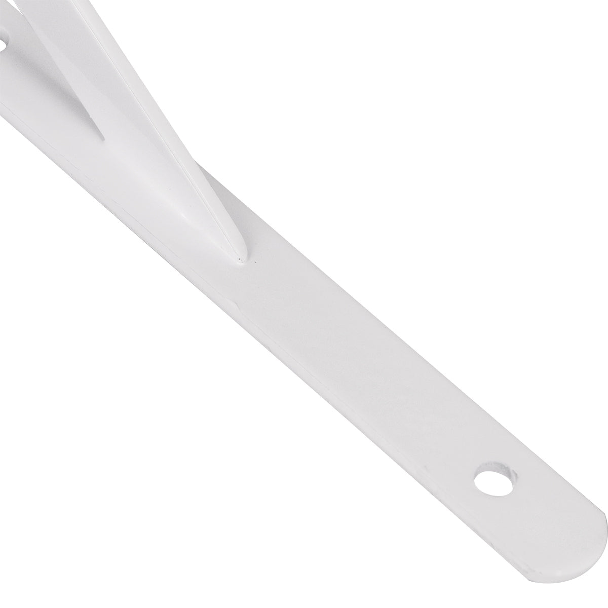 Suporte Braço Parede Mão Francesa Branca 50x30mm Tradestar - Cantoneira em aço branco para prateleiras, ideal para organização e decoração de ambientes internos. Suporte em formato de 'L', resistente e durável, perfeito para fixação em paredes de alvenaria ou madeira.