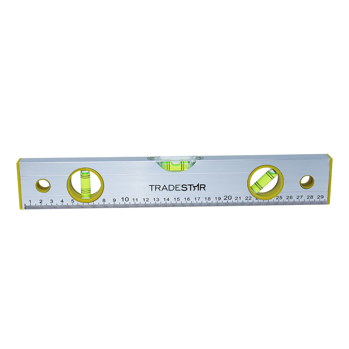 Nível Esquadro de Bolha Tradestar 12 polegadas (30cm) com 3 bolhas, feito em alumínio. Ferramenta para construção civil e marcenaria, ideal para nivelamento e esquadro de superfícies.