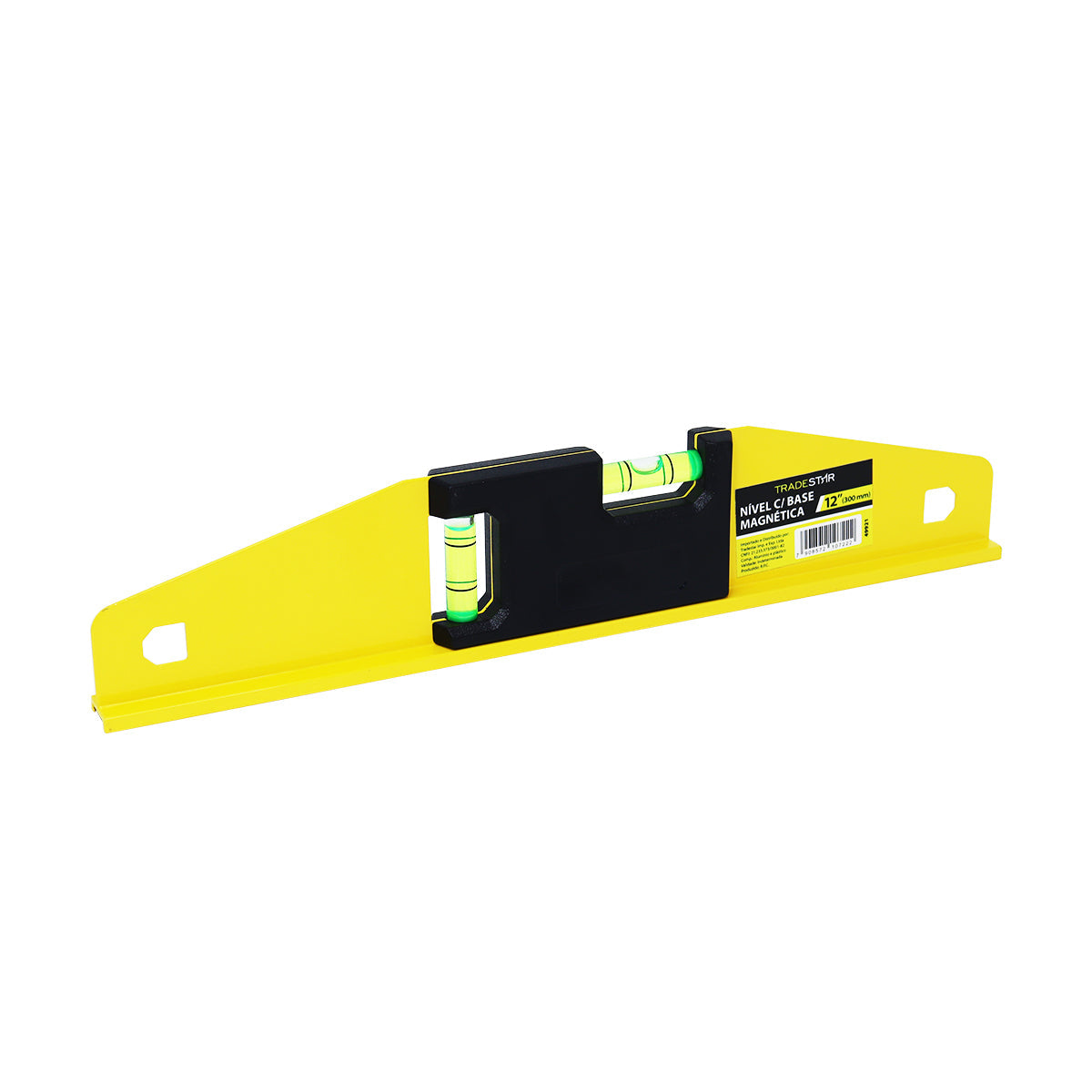Nível de mão 2 bolhas de alumínio com base magnética 30cm (12 polegadas) Tradestar. Ferramenta amarela para medição precisa em construção, marcenaria e instalações, com imã para fixação em superfícies metálicas.