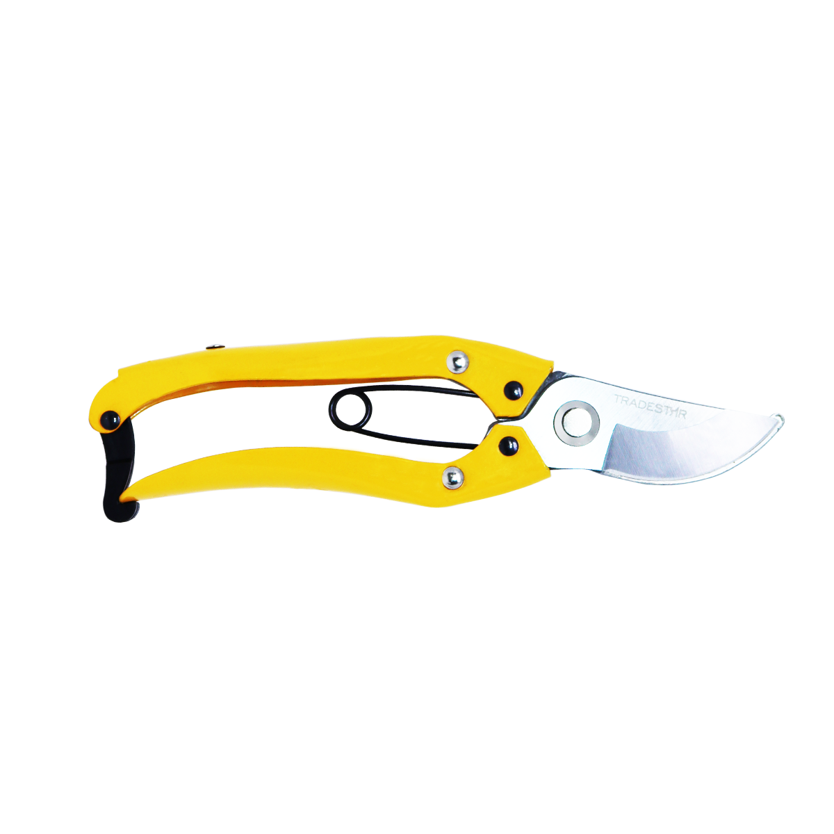 Tesoura de Poda Jardim Árvores Pequenas 8" C/ Mola Tradestar - Tesoura de poda amarela com lâmina de aço, ideal para podar árvores pequenas e plantas de jardim. Ferramenta de jardinagem Tradestar para cortes precisos e manutenção de jardins.