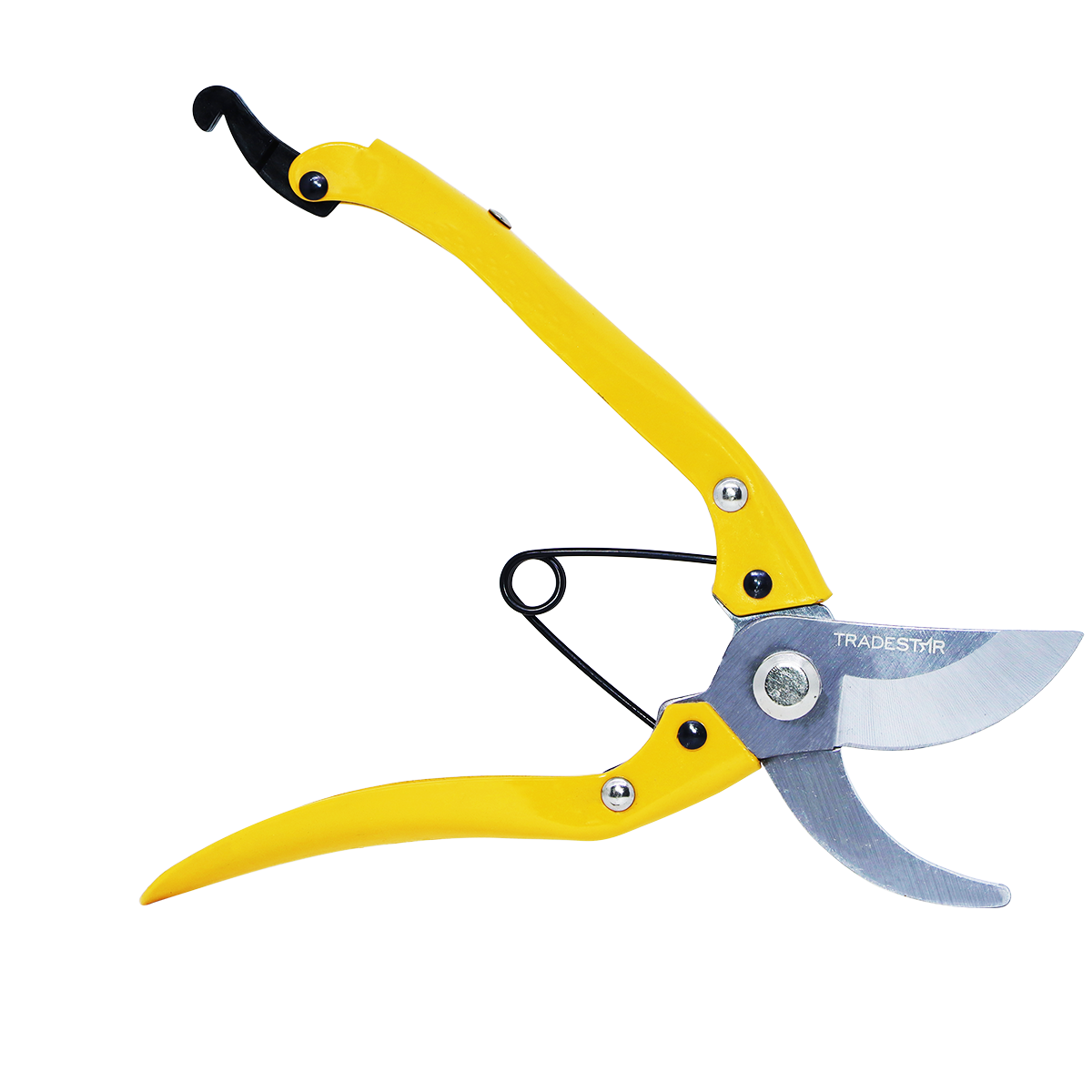 Tesoura de Poda Jardim Árvores Pequenas 8" C/ Mola Tradestar - Ferramenta de jardinagem amarela para podar árvores e plantas, ideal para cortes precisos e manutenção de jardins. Tesoura bypass com lâminas afiadas e mola para facilitar o uso.