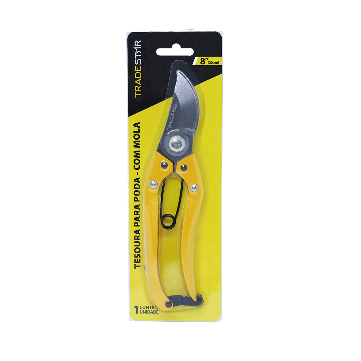 Tesoura de Poda para Jardim Tradestar 8" com mola, ideal para podar árvores pequenas. Ferramenta de jardinagem profissional, corte preciso e eficiente para paisagismo e horticultura. Tesoura de aço carbono, durável e fácil de usar.