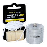 Prumo de Parede Tradestar 500g em aço, com corda de nylon e taco de madeira. Ferramenta essencial para alinhamento vertical em construção civil e marcenaria. Ideal para nivelamento de paredes.