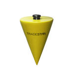 Prumo Centro 300g Tradestar em aço amarelo, com corda de nylon e taco de madeira, ideal para alinhamento em construção civil e marcenaria. Ferramenta de precisão para nivelamento e prumo de colunas e pilares.