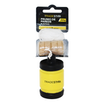 Prumo de plástico Tradestar 500g com corda de nylon e taco de madeira, ideal para alinhamento vertical em construção civil e marcenaria.