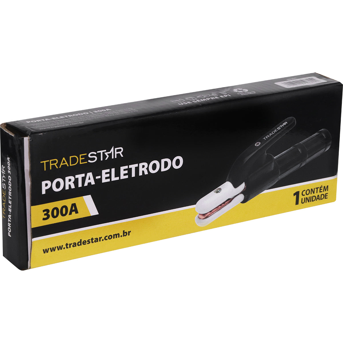 Porta Suporte Garra Eletrodo 300A Tradestar para solda elétrica, ideal para uso em equipamentos de soldagem de até 300A. Garante conexões seguras e eficientes em trabalhos industriais e de manutenção. Produto original, novo e com garantia.