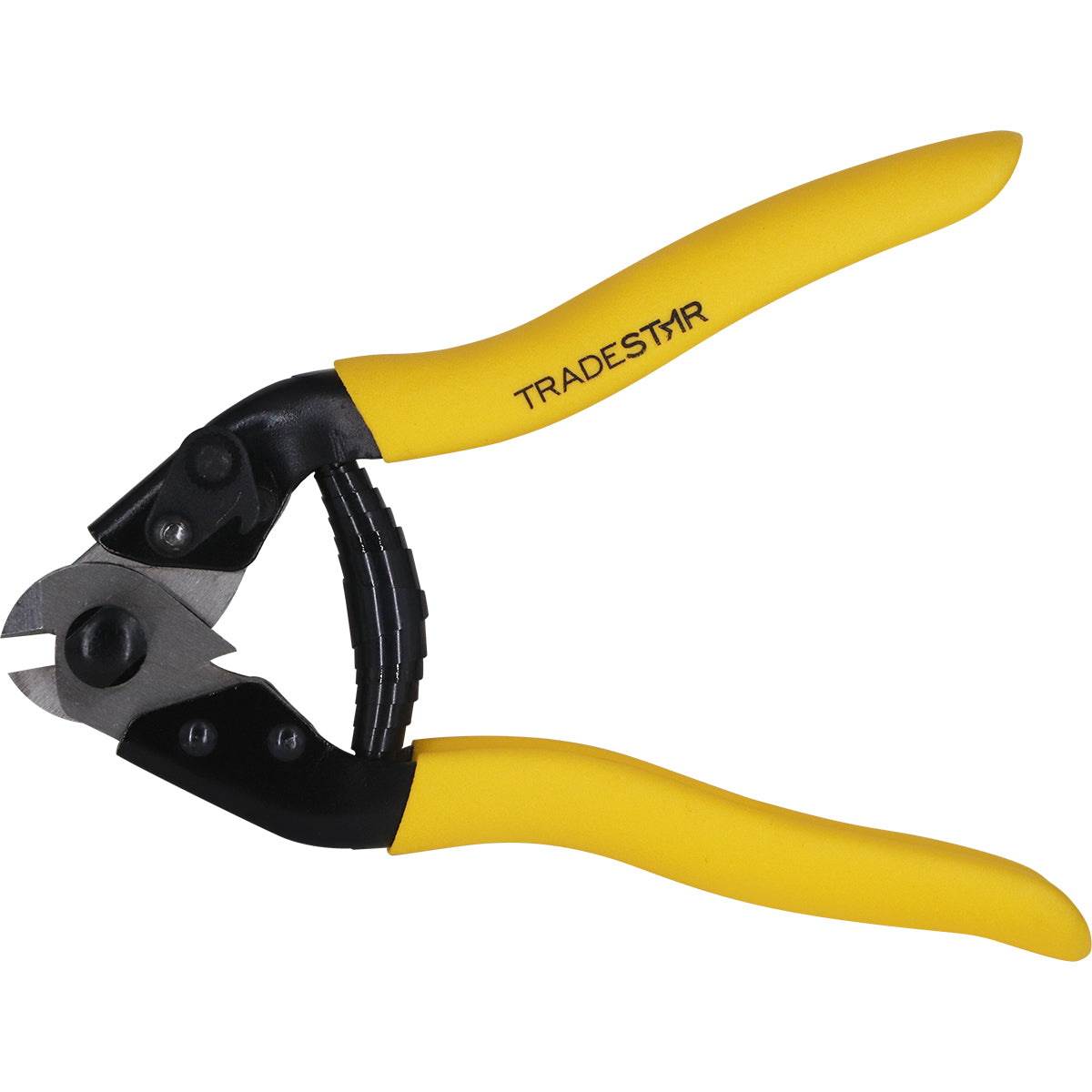 Alicate Cortador de Cabos 7.1/2" Tradestar com cabo de borracha amarelo, ideal para corte preciso de cabos elétricos e fios. Ferramenta manual para eletricistas e técnicos, com lâminas afiadas e cabo ergonômico.