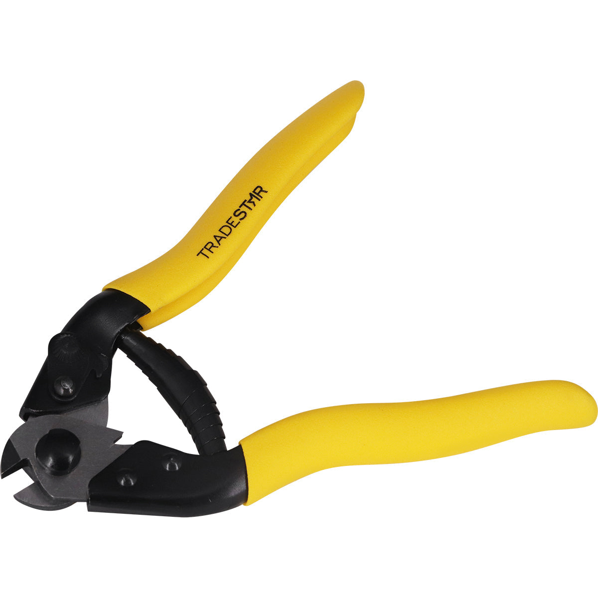 Alicate Cortador de Cabos 7.1/2" Tradestar com cabo de borracha amarelo, ideal para cortes precisos em cabos elétricos e fios. Ferramenta manual para eletricistas e técnicos de manutenção. Alicate para cortar cabos de aço, arames e fios. Marca Tradestar.