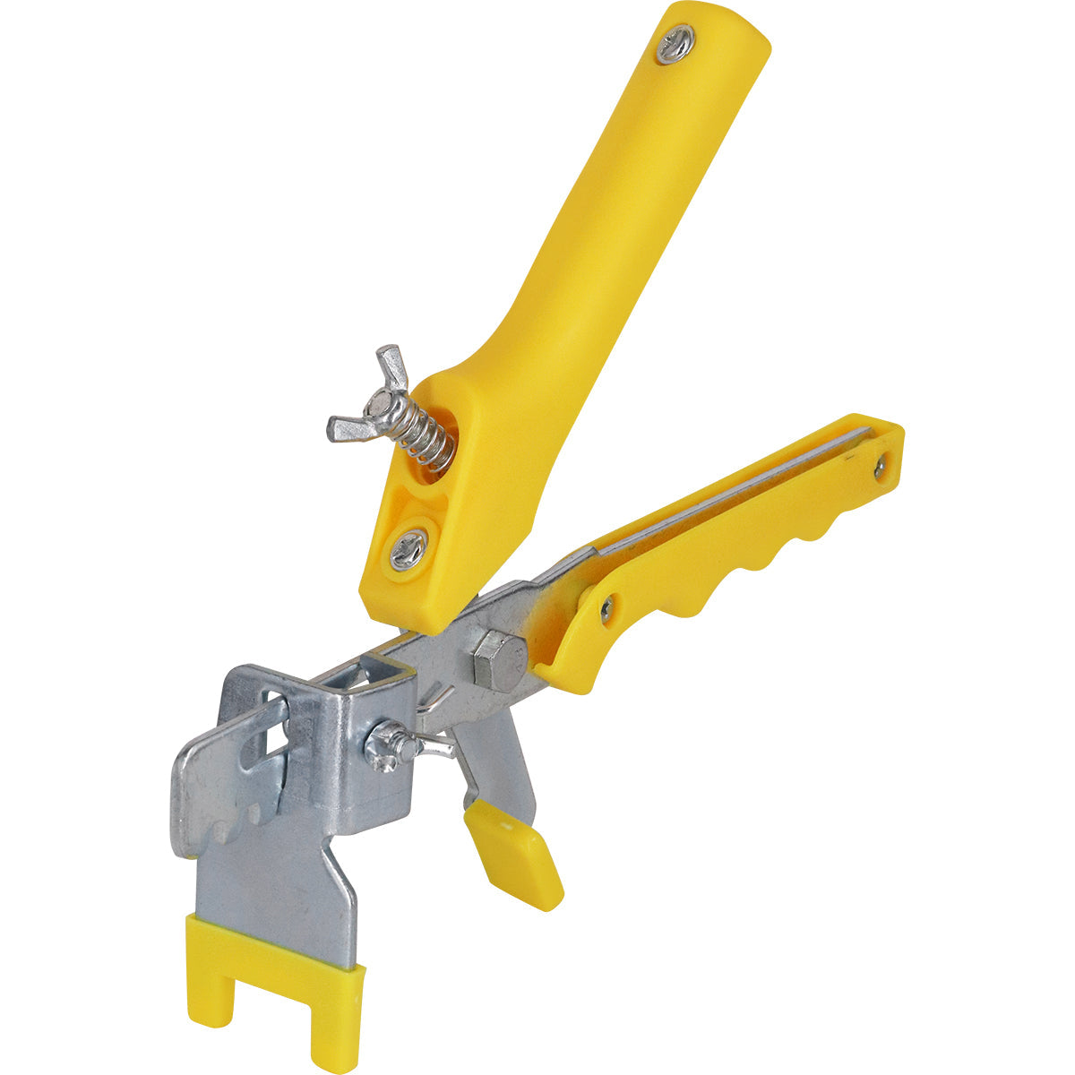 Alicate Nivelador Tradestar para Assentar Piso Porcelanato, Azulejo e Cerâmica. Ferramenta manual amarela e cinza para nivelamento e fixação de espaçadores e cunhas em pisos, ideal para profissionais da construção civil.