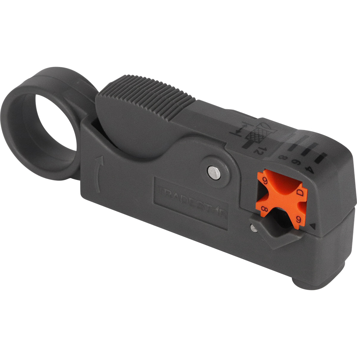 Desencapador de Cabo Coaxial Tradestar 4-12mm com chave hexagonal, ferramenta manual para descascar fios e cabos coaxiais RG58, RG59, RG62, RG06 e RG174, ideal para instalações de TV a cabo, internet e telecomunicações.