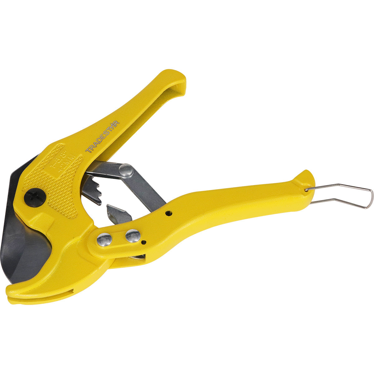 Cortador de Tubos de PVC Até 42MM Lâmina Aço Tradestar - Ferramenta manual amarela para corte preciso de tubos de PVC em instalações hidráulicas, sanitárias e elétricas. Ideal para cortes limpos e sem rebarbas.