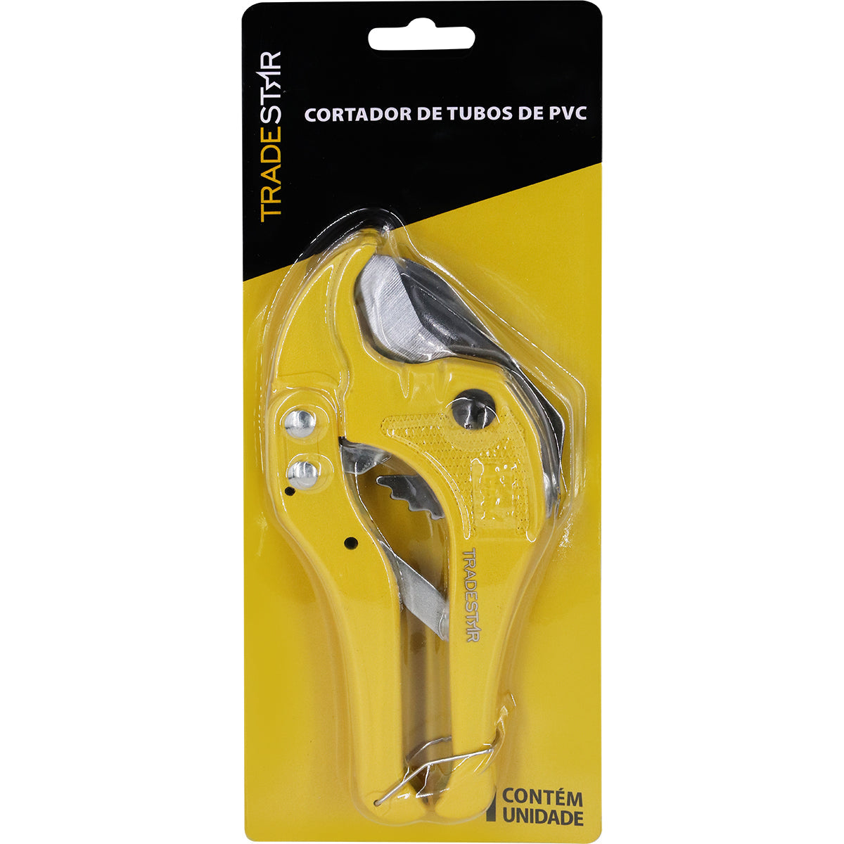 Cortador de Tubos de PVC Tradestar até 42mm com lâmina de aço, ideal para cortes precisos em instalações hidráulicas, sanitárias e elétricas. Ferramenta manual para corte de tubos de PVC, proporcionando cortes suaves e sem rebarbas. Embalagem contém 1 unidade.