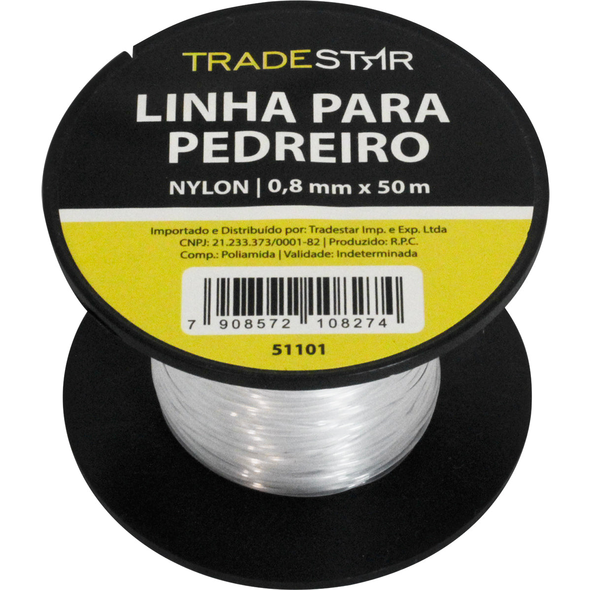 Linha para pedreiro de nylon lisa branca Tradestar 0,8mm x 50m, ideal para construção civil. Kit com 2 unidades, resistente e durável para marcação e alinhamento em obras.  51101