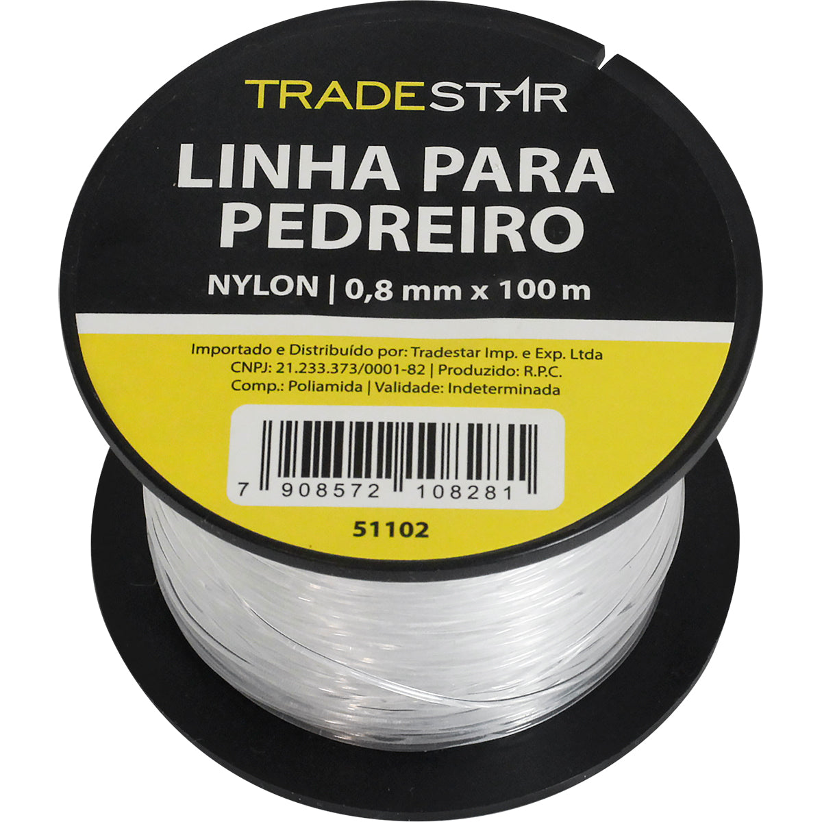 Linha para pedreiro nylon lisa branca Tradestar 0,8mm x 100m, ideal para marcação e alinhamento em construções. Monofilamento sintético de alta resistência, perfeita para pedreiros e construtores. Produto original, com garantia e nota fiscal.